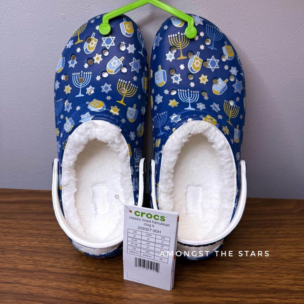 Crocs Hanukkah Classic Lined Menorah Dreidel Blue Clogs